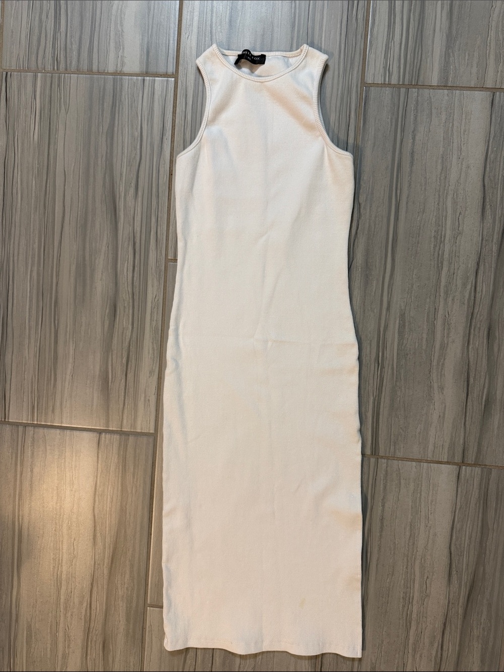 White Fox Boutique Cream Ribbed Sleeveless Midi Dress